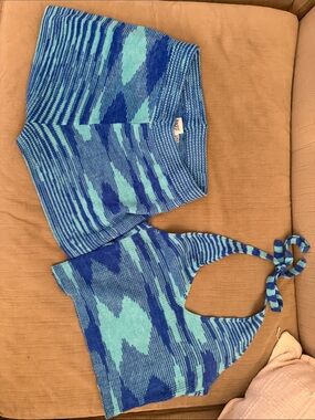 Princess Polly Blue & Aqua Knit Halter Top and Shorts Set